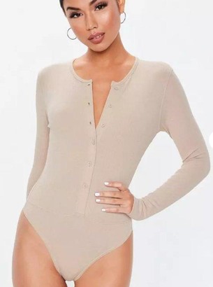 Missguided Petite Nude Ribbed Button Front Bodysuit