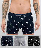 Thumbnail for your product : Abercrombie & Fitch 3 Pack Trunks All Over Moose Logo In Black/Grey/Navy