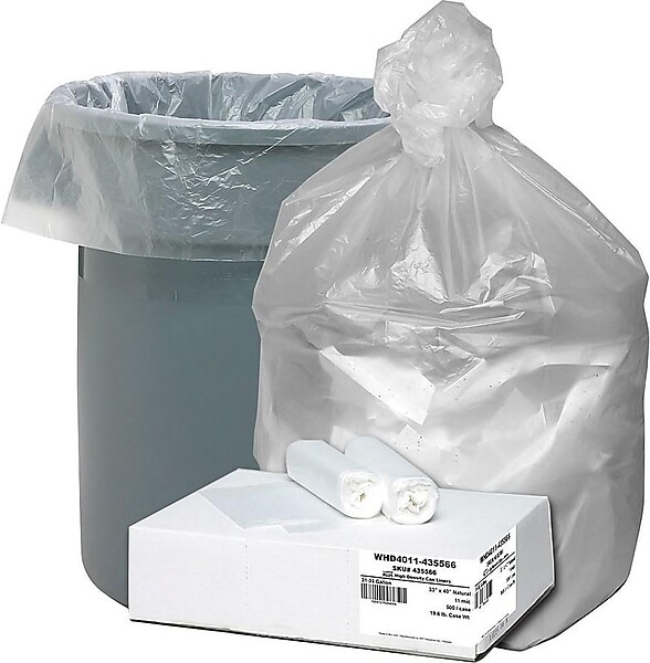 Berry Global Ultra Plus 33 Gallon Industrial Trash Bag, 33" x 40", High Density, 11 mic, Natural, 500 Bags/Box (WHD4011-435566)