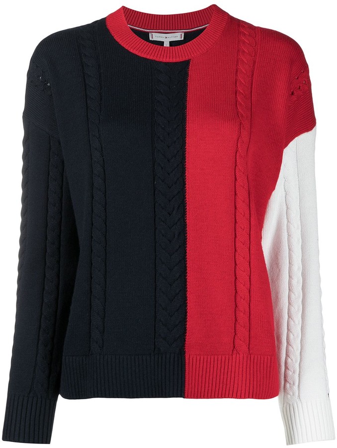 Tommy Hilfiger Cable Knit Colour-Block Jumper - ShopStyle Sweaters