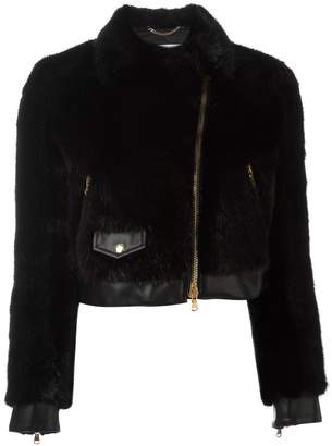 Moschino cropped faux fur biker jacket