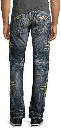 Robin's Jeans Embroidered Denim Straight-Leg Jeans, Dark Blue