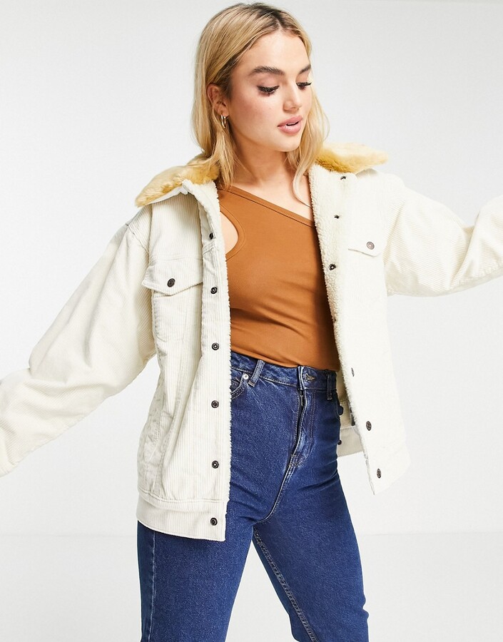 Levi's oversized cord trucker jacket with fur collar in ecru - ShopStyle