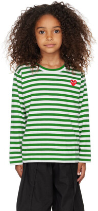 Comme des Garçons PLAY Kids Green & White Striped Heart T-Shirt