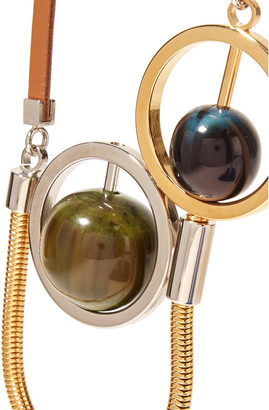 Marni Gold and silver-tone, leather and resin necklace