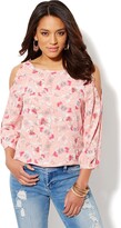 Thumbnail for your product : New York and Company Cold-Shoulder Butterfly-Print Blouse
