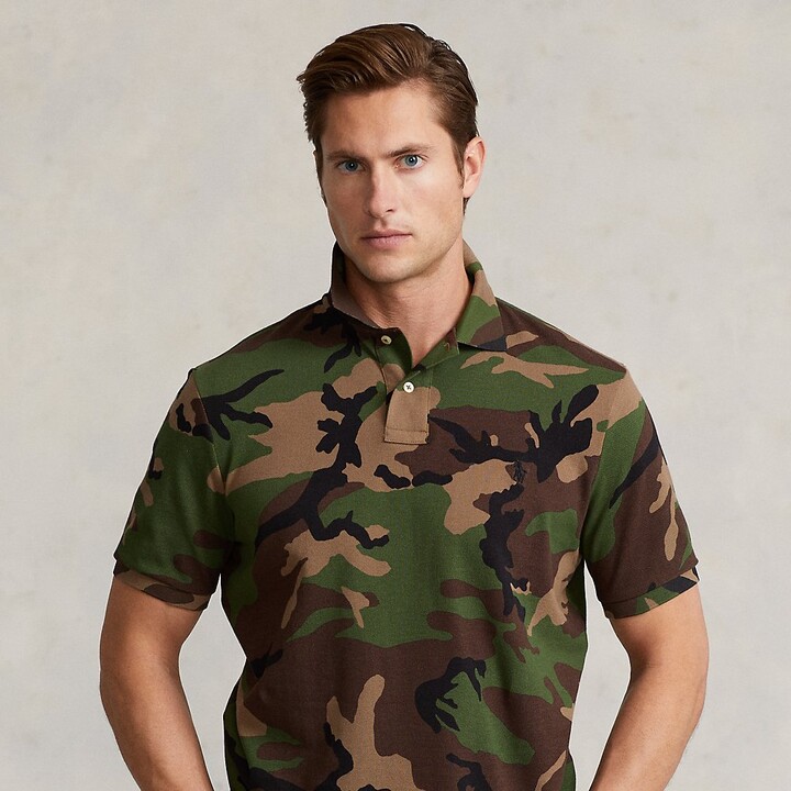 Maisicolis Men Long Sleeve Polo Camo Print Bronzing Wild Turn-Down Collar Top Shirt 