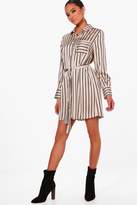 Thumbnail for your product : boohoo Striped Belted Shirt Dress