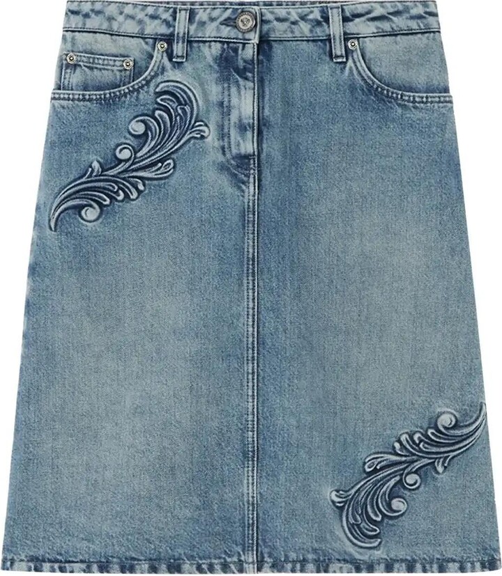 Versace Barocco Denim A-Line Midi Skirt