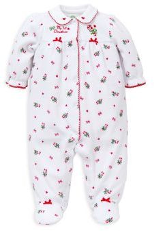 Little Me Infant Girls' 1st Christmas Candy Cane Velour Footie - Sizes 3-9 Months