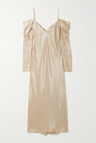 Thumbnail for your product : Vince Cold-shoulder Draped Crinkled-satin Maxi Dress - Blush