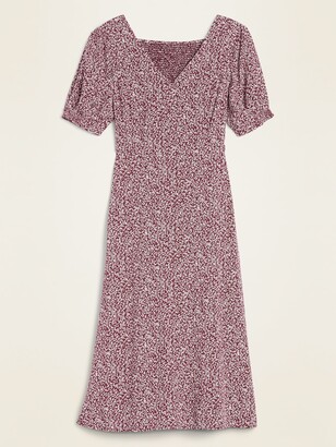 Old Navy Floral-Print V-Neck Fit & Flare Midi Dress for Women - ShopStyle