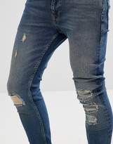 Thumbnail for your product : ASOS Extreme Super Skinny Jeans In Dark Wash Vintage With Rip And Repair