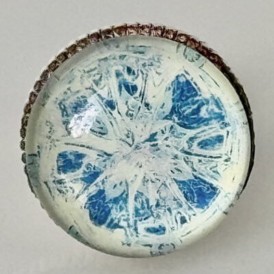 Charleston Knob Company Blue & White Knob in Whitewashed Pewter Pressed Flower Design (SET OF 4)