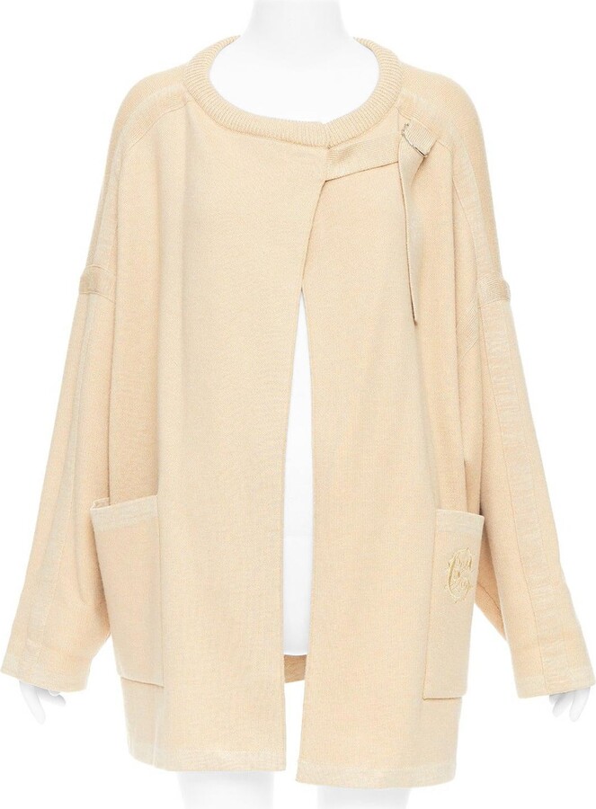 Chloé Barley Brown Wool Blend Embroidered C Logo Cardigan Coat S