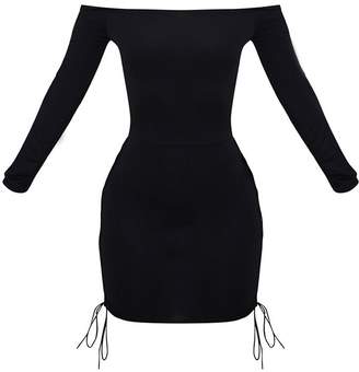 PrettyLittleThing Shape Black Lace Up Detail Bardot Bodycon Dress