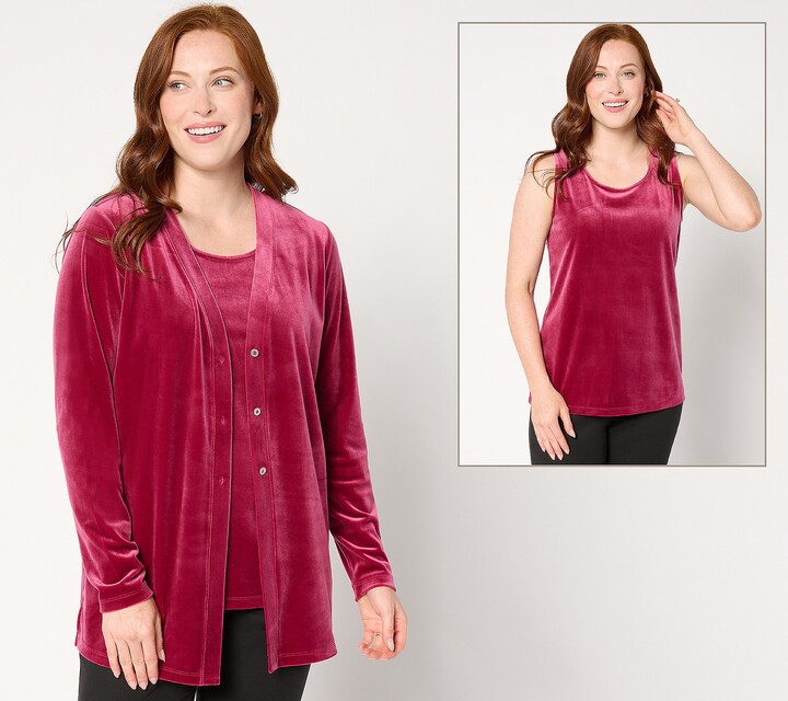 As Is Denim & Co. Archives Velvet Cardigan & Tank Top Set