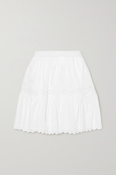 MICHAEL Michael Kors Broderie Anglaise Cotton Mini Dress in White Womens Clothing Skirts Mini skirts 