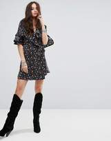 Thumbnail for your product : Honey Punch Wrap Front Dress With Ruffle Trim In Vintage Floral