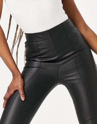 ASOS DESIGN Tall leather look leggings with pintuck in black