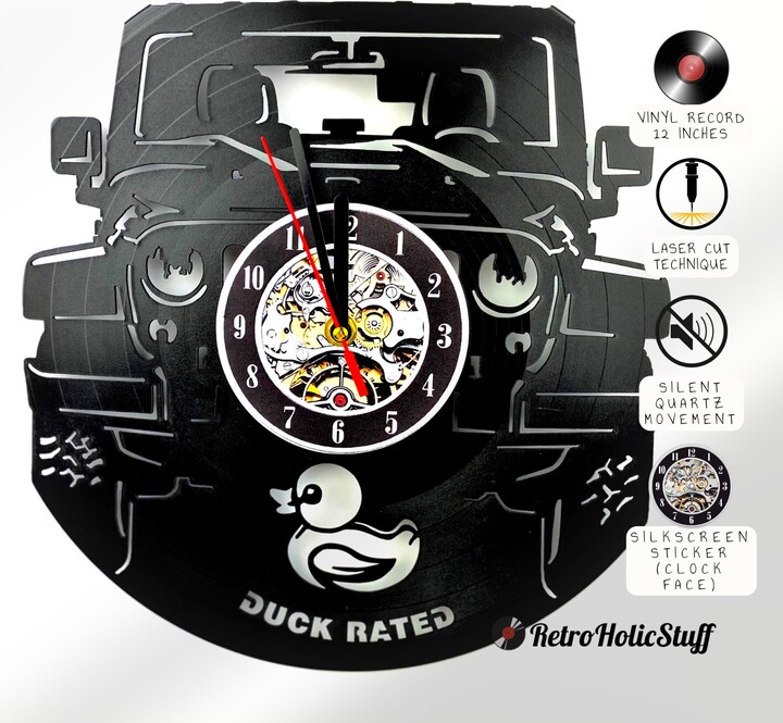 Vintage American Off-Road Vinyl Record Clock - Perfect Man Cave Wall Decor For Car Guys & Jeep Lovers Enthusiasts You've Been Ducked