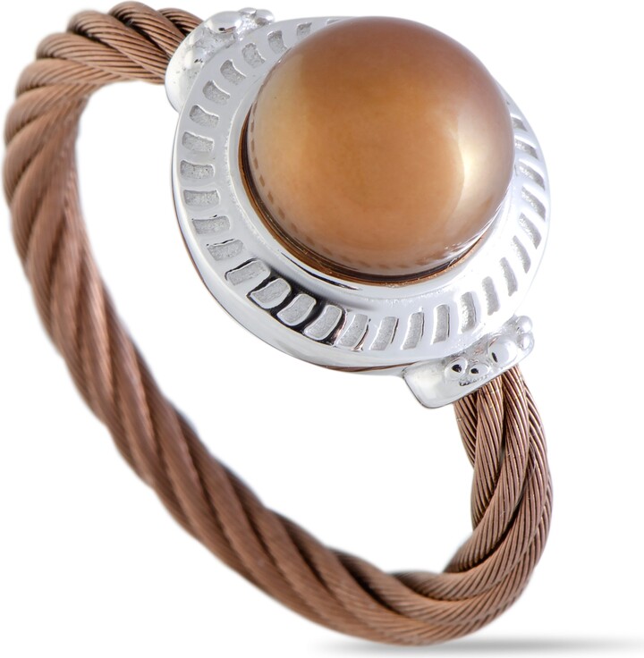 Charriol Pearl Stainless Steel and Bronze PVD Brown Pearl Round Cable Ring