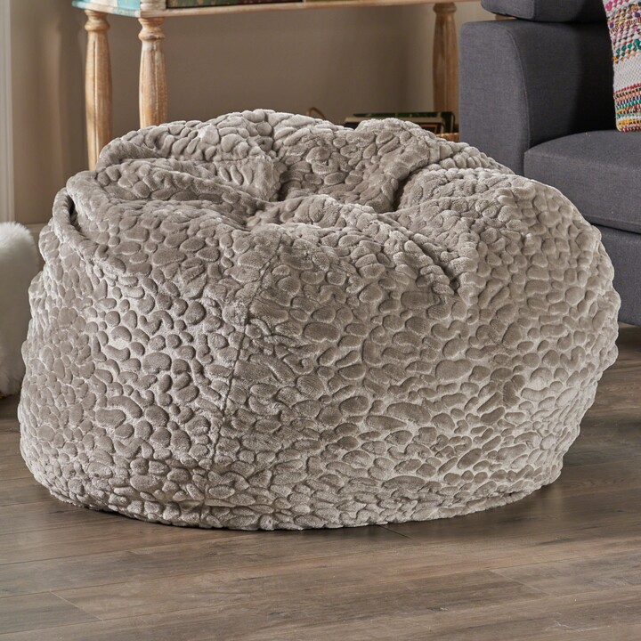 Bean Bag Great Deal Furniture 304247 Laraine Furry Glam Grey Pebble Pattern Faux Fur 3 Ft