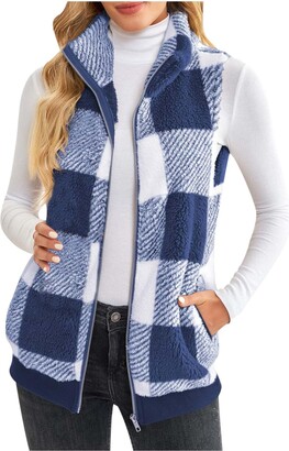 thumbnail image 2 of ANHATUIV Women's Gilets Plaid Fleece Gilet Warm Teddy Fleece 2 of 10