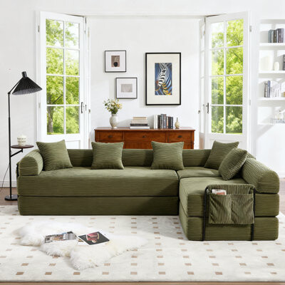 Latitude Run 106" L Shaped Modular Sectional Sofa Couch, Modern Upholstered 4-Seat Convertible Folding Sofa Bed, 3 Piece Living Room Sofa Set For Living Room, Apar