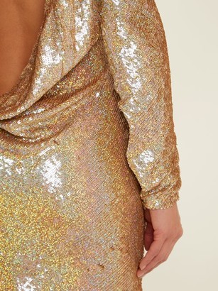 Ashish Cowl-back Sequin-embellished Long-sleeved Dress - Gold