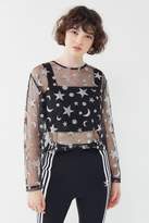 Thumbnail for your product : Motel Ether Glitter Stars Mesh Long Sleeve Top