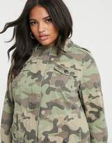 Thumbnail for your product : New Look Plus Curve long line utility jacket in camo print