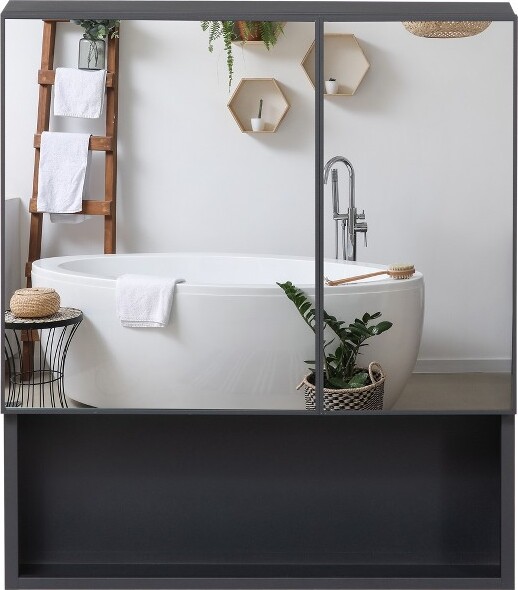 kleankin Bathroom Cabinet Wall Mount with Mirror Door 3 Shelf Organizer for  Bathroom Kitchen Bedroom Grey