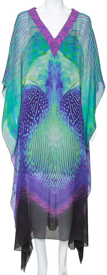Roberto Cavalli Multicolor Silk Kaftan Dress M - ShopStyle