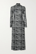 Thumbnail for your product : STAUD Brae Zebra-print Stretch-mesh Turtleneck Midi Dress - Zebra print