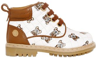 Moschino Bear Printed Leather Ankle Boots