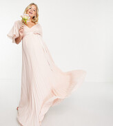 Thumbnail for your product : ASOS Maternity ASOS DESIGN Maternity Bridesmaid pleated flutter sleeve maxi dress with satin wrap waist