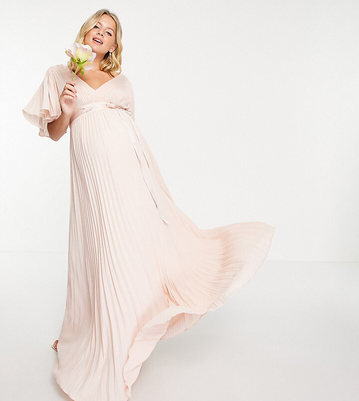 ASOS Maternity ASOS DESIGN Maternity Bridesmaid pleated flutter sleeve maxi dress with satin