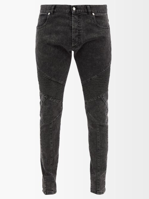 Balmain Slim Fit Ribbed Patch Jeans Noir Black - ShopStyle