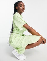 Thumbnail for your product : Monki belted mini shirt dress in green floral print