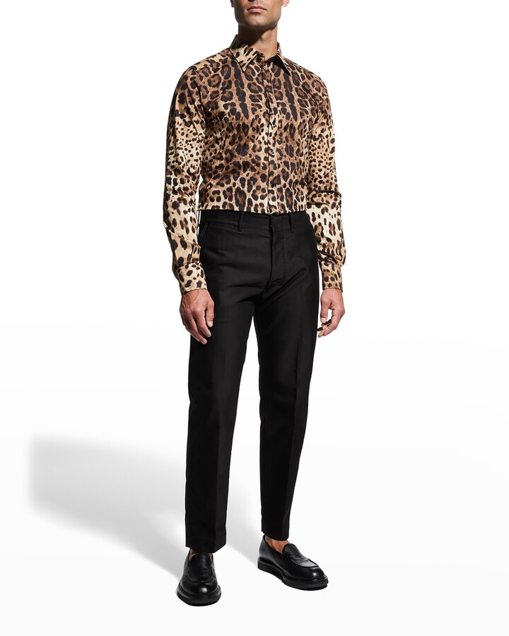 Lmtime Fashion Mens Autumn Winter Sportshirt Long Sleeve O-Neck Sweatshirt Leopard Irregular Pullover Top Blouse