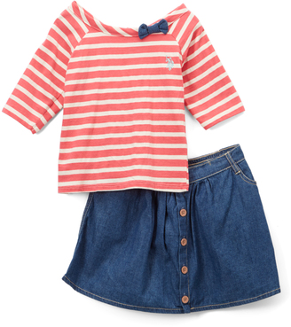 U.S. Polo Assn. Honeysuckle Stripe Top & Skirt - Toddler & Girls