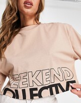 Thumbnail for your product : ASOS DESIGN ASOS Weekend Collective boxy t-shirt with cut-off logo in stone