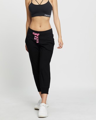 DKNY Women's Black Cropped Pants - Cropped Joggers with Logo Lace Drawcord - Size S at The Iconic