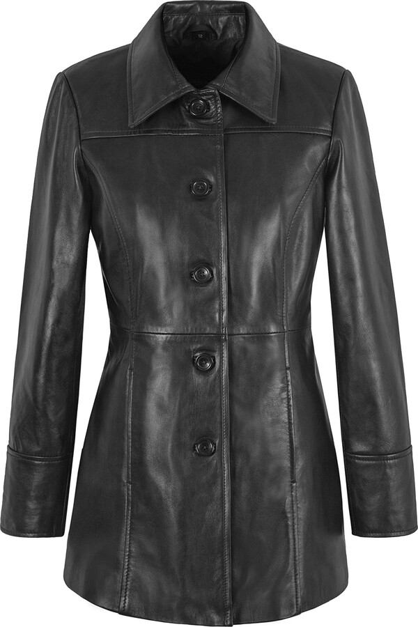 Carrie CH Hoxton Women CAR COAT Leather Jacket BLACK Lambskin Fashion Casual Trench Walking Coat