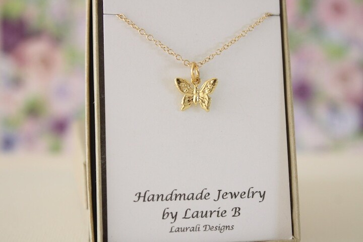 Etsy Butterfly Necklace, Charm Gold, Bestie Gift, Gold Charm, Thank You Card, Yellow Butterfly, Bug