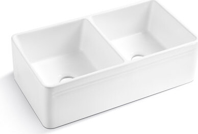 SnugglySolace Ceramic Double Bowl Apron Sink - White Undermount Rustproof 33\
