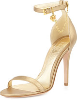 Thumbnail for your product : Alexander McQueen Ankle-Wrap High Heel Sandal with Skull Charm, Gold