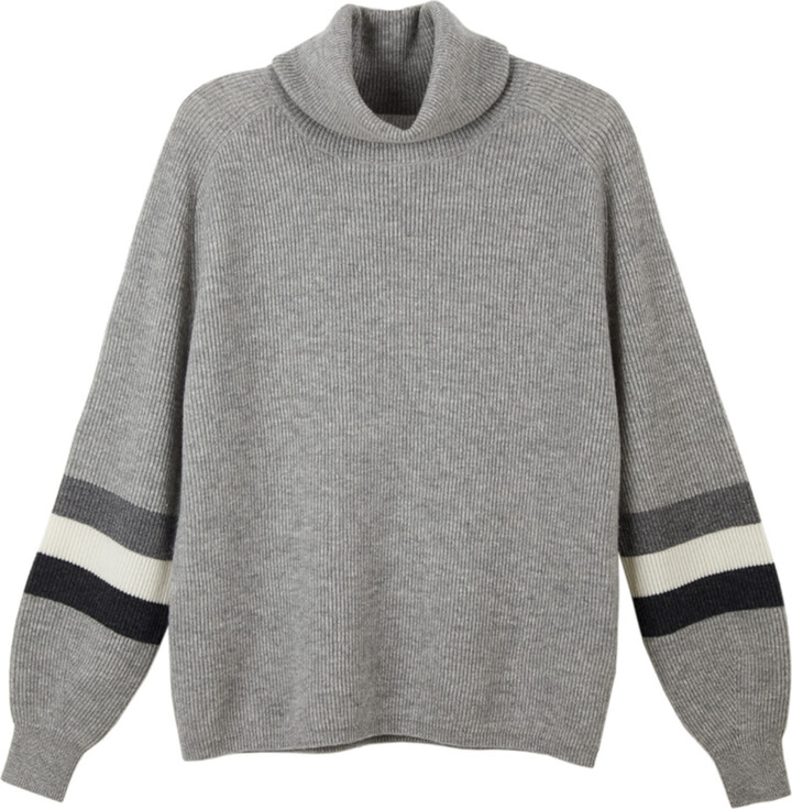 Cove Grey / Black / White Roll Neck Jumper