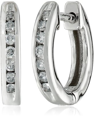 Amazon Collection 14k Gold Channel-Set Diamond Hoop Earrings (1/6 cttw, H-I Color, I1-I2 Clarity)